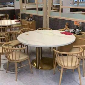 西安未央区某综合体美食城大理石餐桌实木餐椅交货完工